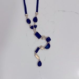 Chicos Blue Gold Tone Pendant Necklace